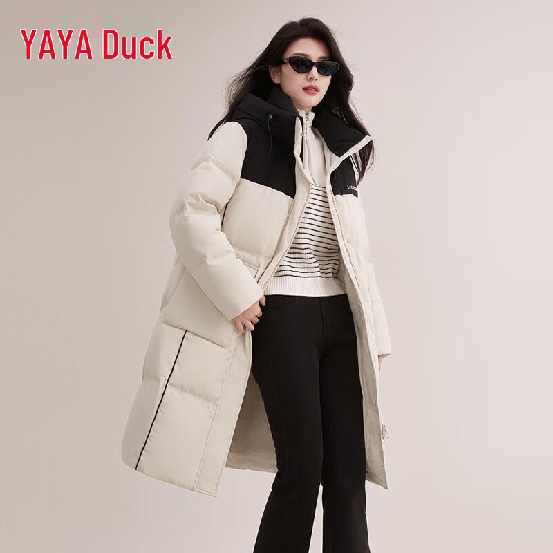 YAYA Women's 2025 Winter Mid-length Hooded Duck Down Jacket