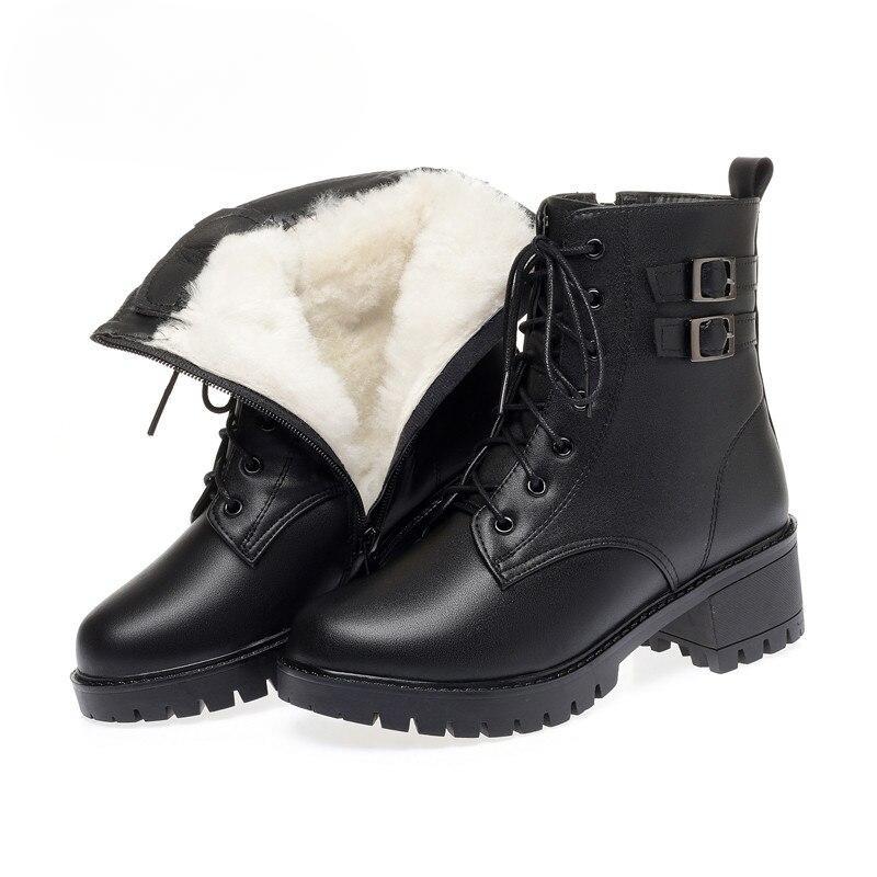 Women Winter Boots Large Size New Natural Wool Warm Women Snow Boots Mid-heel Marton Genuine Leather Women Short Boots