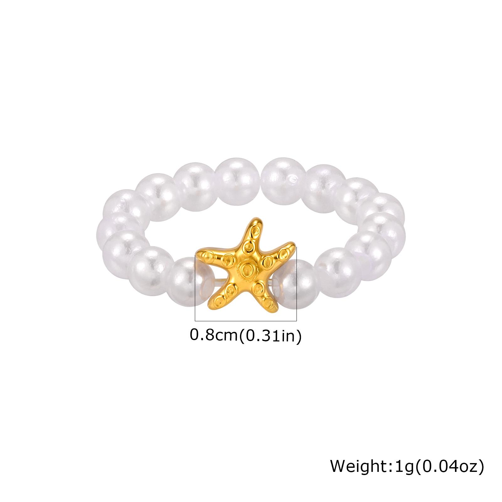 

Fashion Creative Stainless Steel Shell Starfish Imitation Pearl Beaded Ring for Women Vintage Luxury Party Jewelry Gift