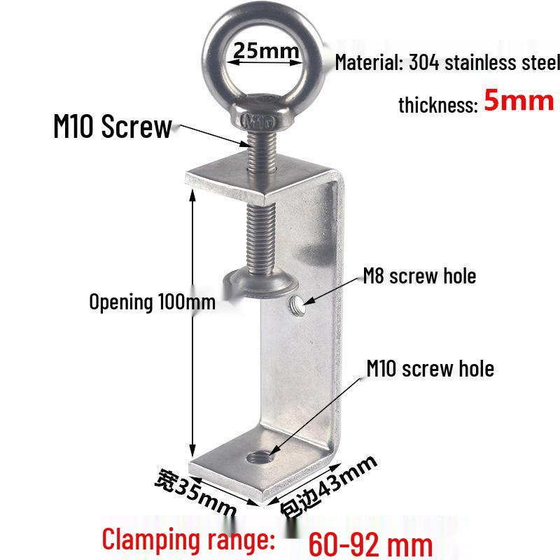 304 Stainless Steel Tiger C-Clamp U-Shaped Fixture with Hand-Tightened Eyebolt