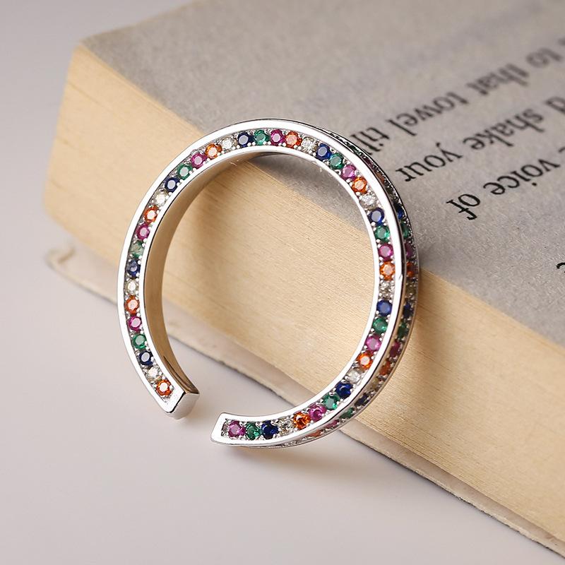 Cool Style Color Glitter Diamond Ring Female Niche Design Zircon Opening High-End Index Finger Ring Adjustable opening