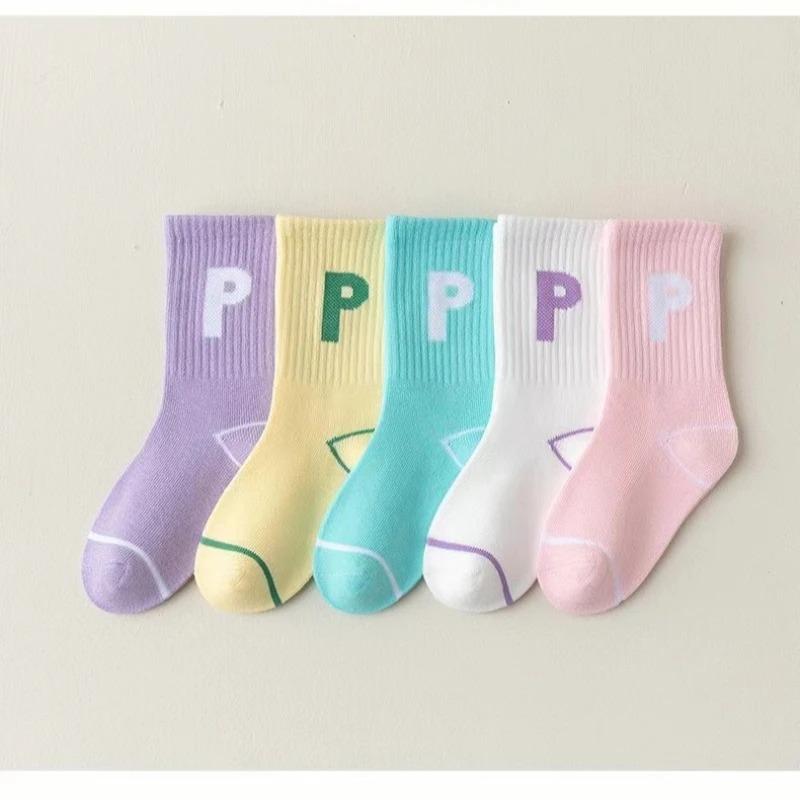 

5 пар/лот детские модные носки с буквами для девочек, удобные спортивные повседневные школьные хлопковые носки средней длины L