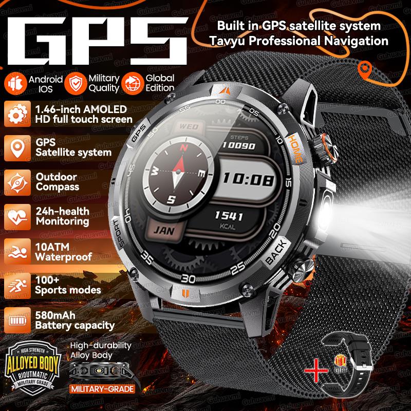 2026 New Adult Outdoor GPS Sport Smart Watch Altimeter Barometer 10ATM Waterproof 580mAh Battery Bluetooth Call Men AMOLED Smartwatch