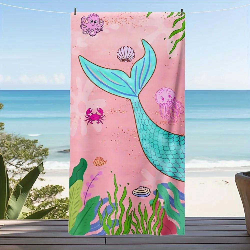 

Mermaid Tail Design Beach Towel with Sea Creatures Suitable for towels, bath towels, beach towels W40*H60(CM)