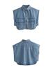 Women's Patchwork Irregular Polo Collar Denim Cardigan Top