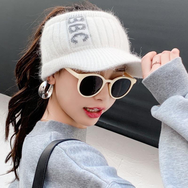 Tide Knitted Empty Top Hat Ladies Outdoor Duck Tongue Cycling Alphabet Wool Hat Rabbit Hair Blended Thermal Hat Winter