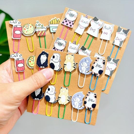 10Pcs Cartoon Wooden Paper Clips Set Cute Cat Food Shape Bookmark for Students Colorful Decorative Stationery for Journal Note