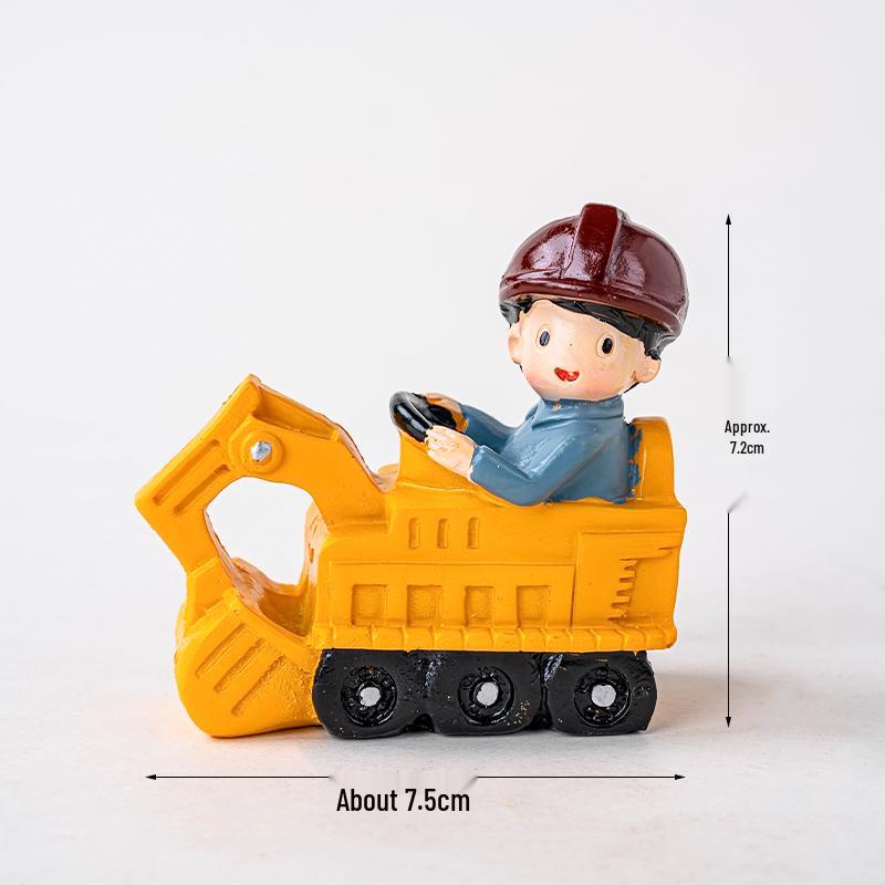 Construction Vehicle Cake Toppers: Excavator, Bulldozer, Roadblock Inserts, Figurines for Boys' Birthday