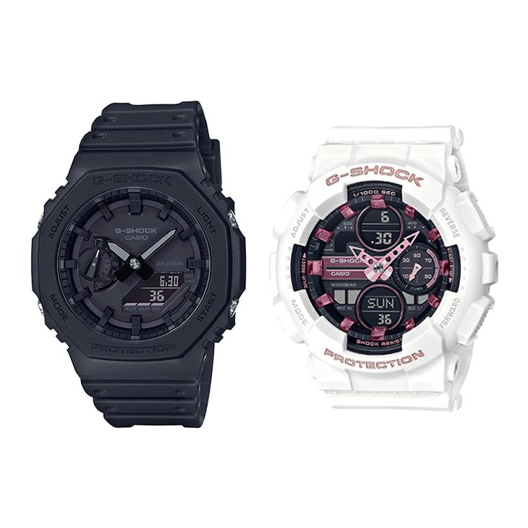 CASIO Unisex Pair Table Series Black Watch GA-2100-1A1+GMA-S140M-7AER