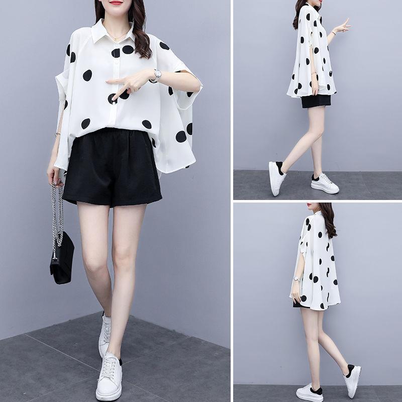 Chiffon Suit, Spring and Summer Style, Polka Dot Fashion, Large Size, Loose, Slimming, Temperament and Style, Two-piece Shorts Set