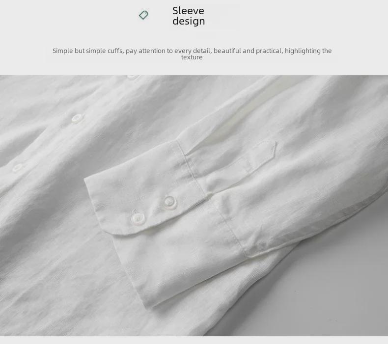 Men's Casual White Linen Shirt - Breathable, Loose-Fit, Three-Quarter Sleeve