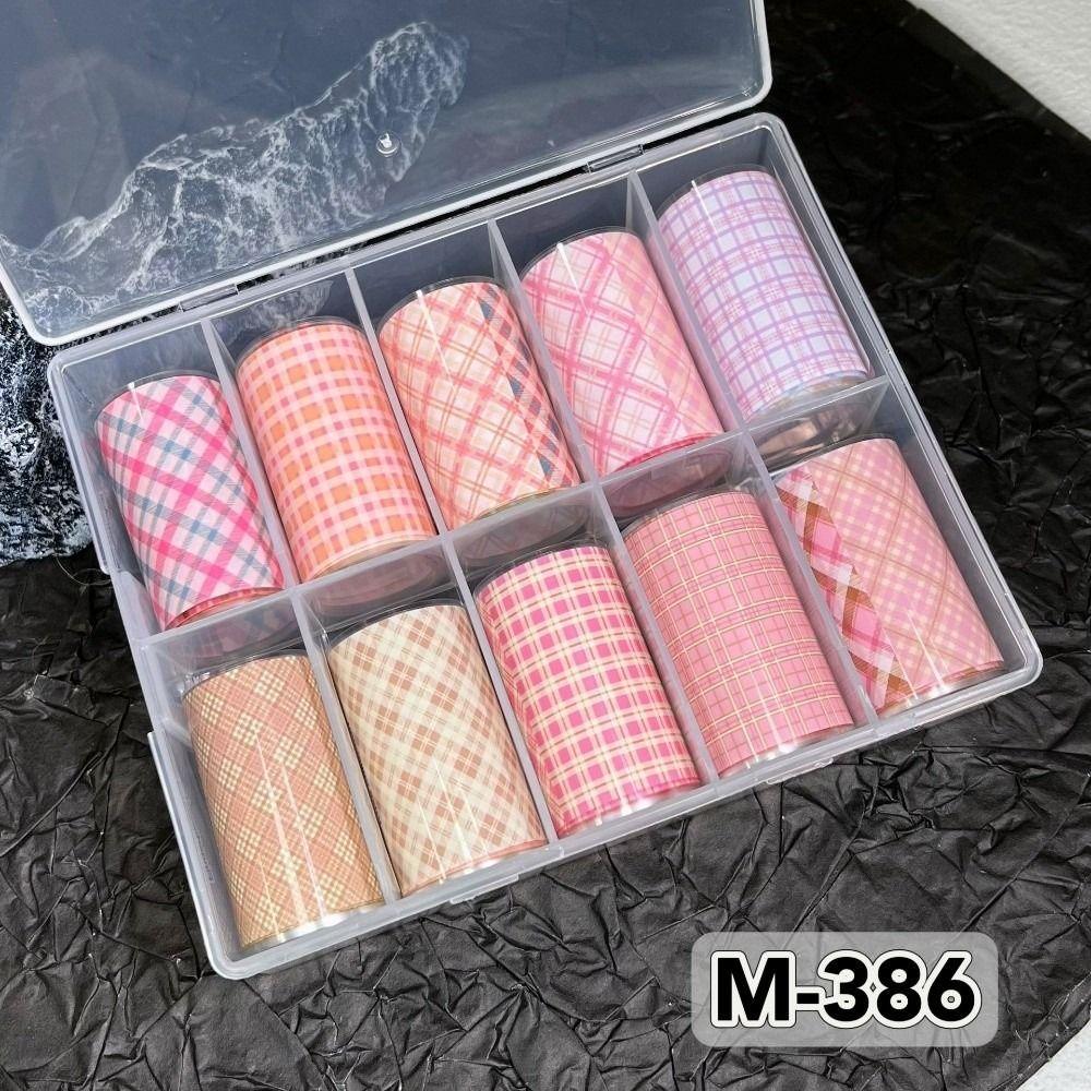 10 Rollen Karomuster Nail Art Aufkleber Rosa Gitter Maniküre Abziehbilder Nail Art Folie Nageldekoration