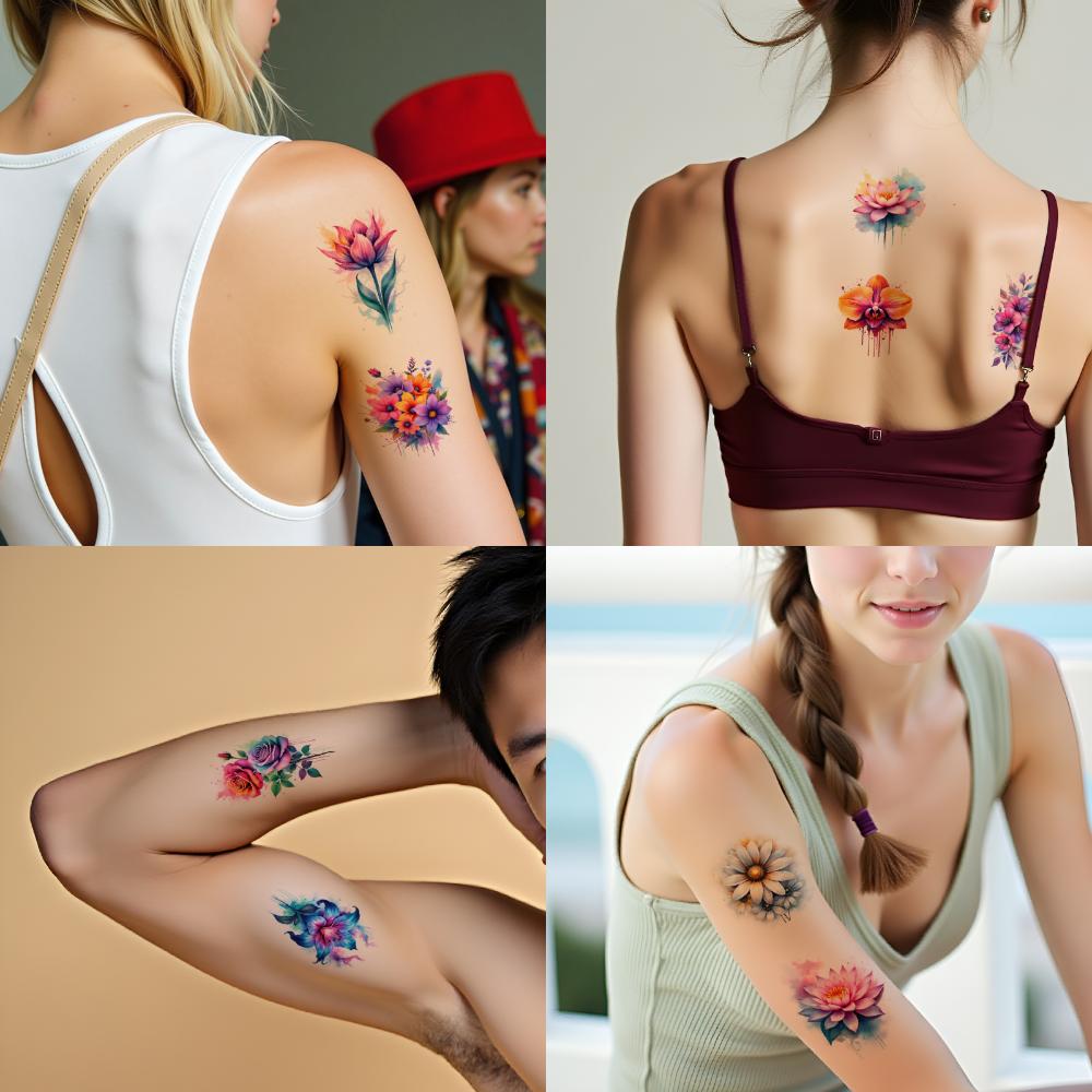 9pcs Temporary Tattoo Waterproof Long-lasting Body Stickers Daisy Sunflower Orchid For Cheeks Shoulders Children
