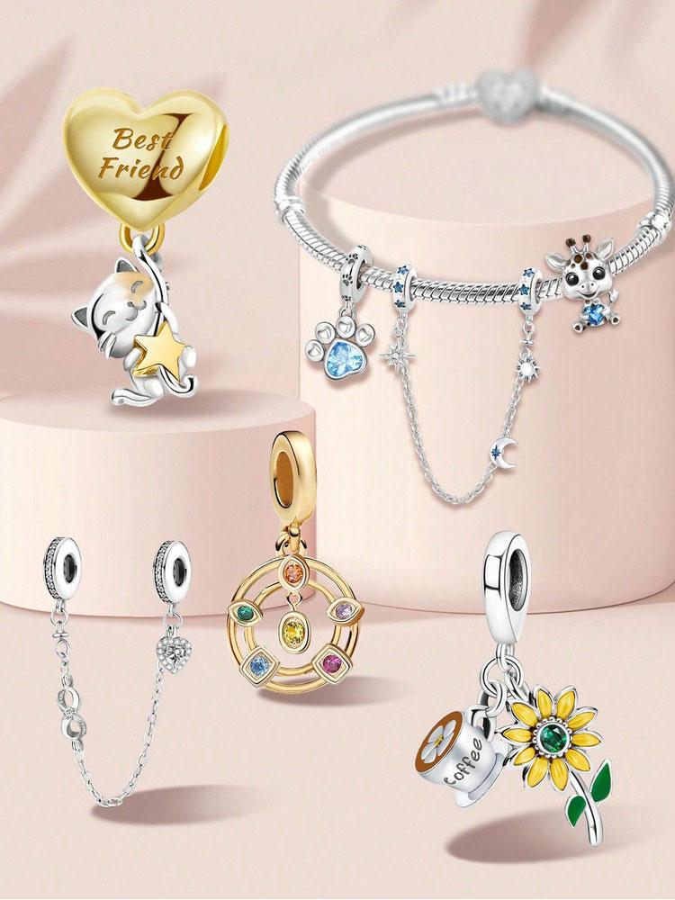 Copper Giraffes Sunflower Coffee Cat&Puppy Love Pendant Charm Ball Suitable For Diy Women'S High Quality Jewelry