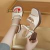 Fashion 2024 New Retro PU Leather Women's Sandals Square High Heel Sandals Office Platform Buckle Shoes Fashion Casual