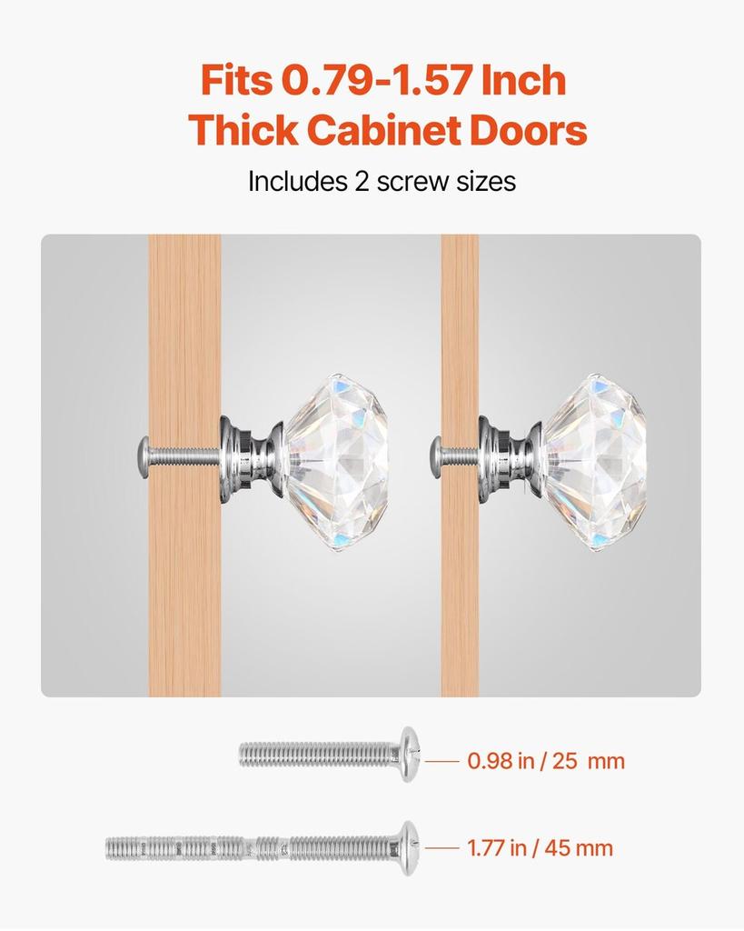 Cabinet Knobs, 12 Pack, 31 Mm Acrylic & Zinc Alloy Drawer Pulls Door Handles, Diamond Kitchen Solid Knobs Dresser Handles, Cupboard Hardware with