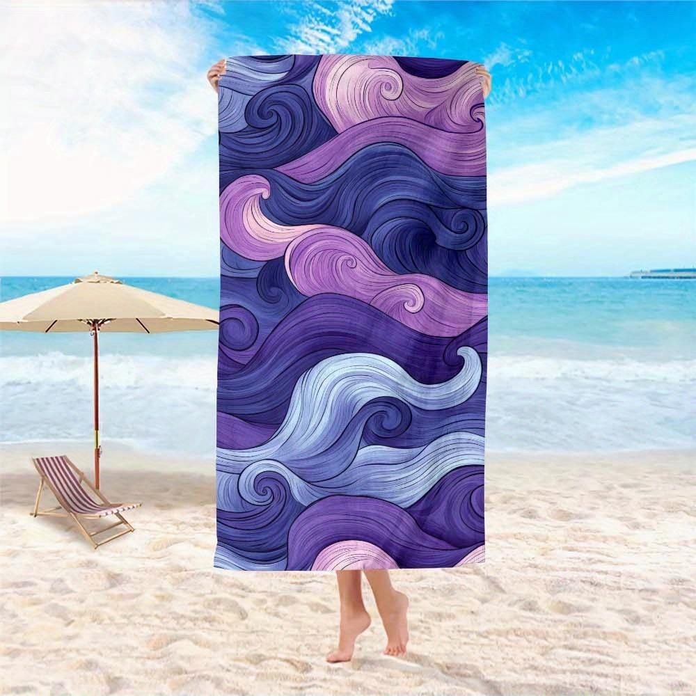1pc Large Microfiber Beach Towel - Quick-Dry Sand-Free Lightweight Oversized Bohemian Style with Vivid Purple & Blue Swirls