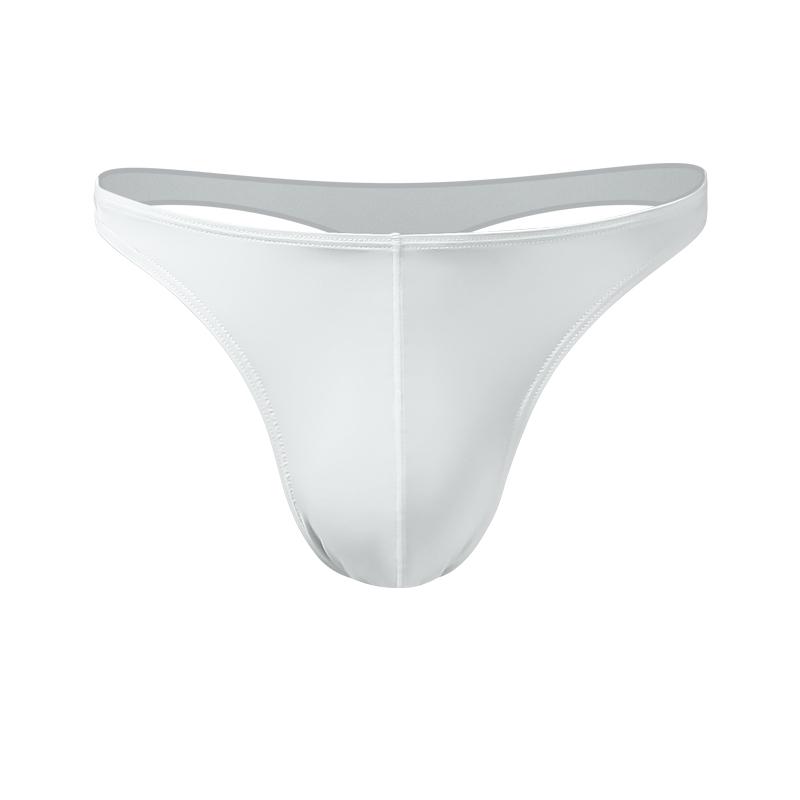 Men's Low-Waist Pure Color U-Convex Elastic Tight Sexy T-Panties Ice Silk Slippery Butt-Revealing Thong Breathable T-Pants