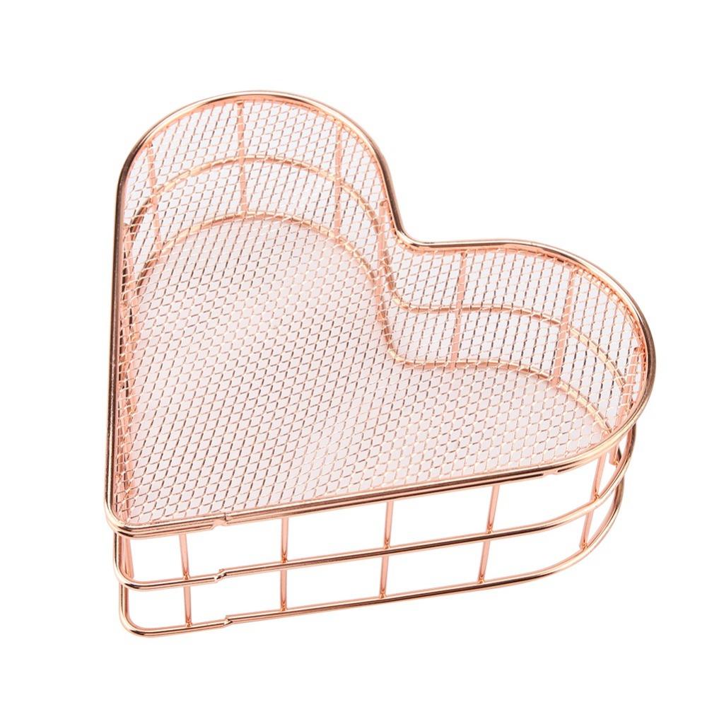 Rose Golden Heart Shape Storage Basket Heart Shaped Metal File Storage Basket  Household Use