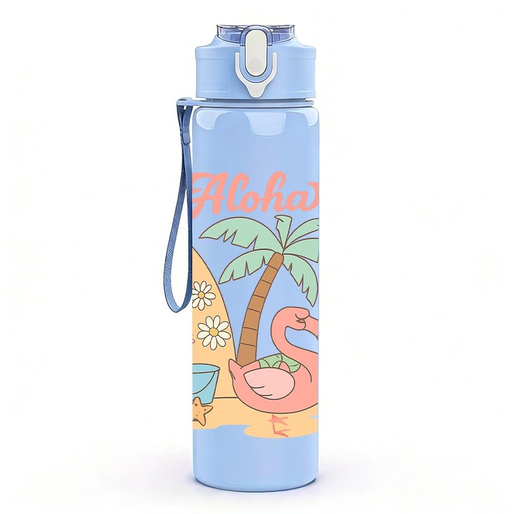 1PC Aloha Palm Surfboard Print 750ml Color Plastic Sports Water Bottle Leakproof Flip Straw Lid Suitable for Sports Office Home Use