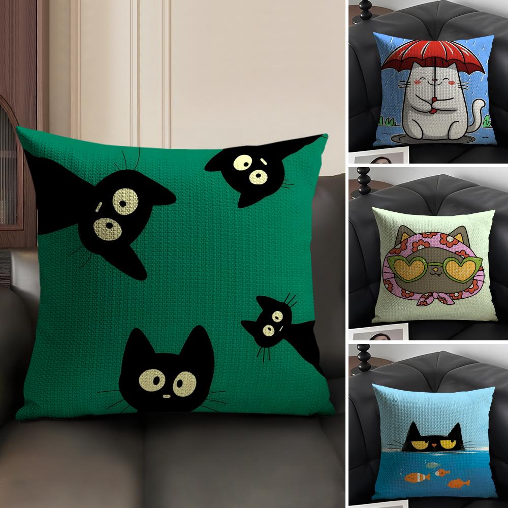 fashing and surprising cat patterns Pillow Case Natural Linen Double-Sided Printing Sofa Home Decor Cushion Cover