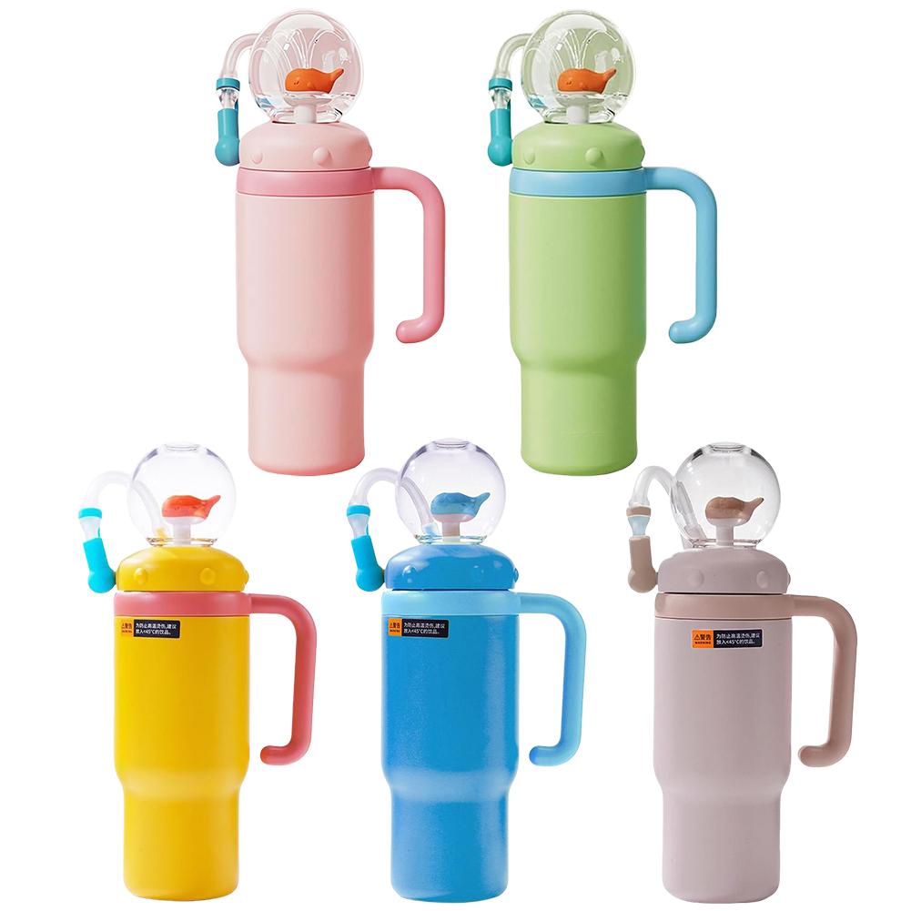 24oz Whale Fountain Cup Children Baby Cute Straw Cup With Stainless Steel Tumbler Cup With Handle 710ml Water Cup With 2 Cup Lid