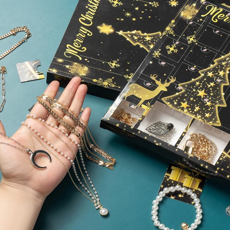 1 Set 24 Günlük Noel Geri Sayım Takvimi Sürpriz Kendin Yap Yaratıcı Takı Uçlu Yapım Kiti Noel Advent Takvimi Kız Bileklik