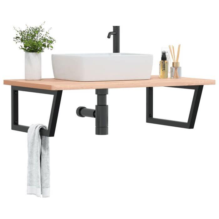 VidaXL Wall-mounted Washbasin Shelf Steel and Solid Beech Wood, Floating Washbasin Shelf, Washbasin Shelf To Place 3302519
