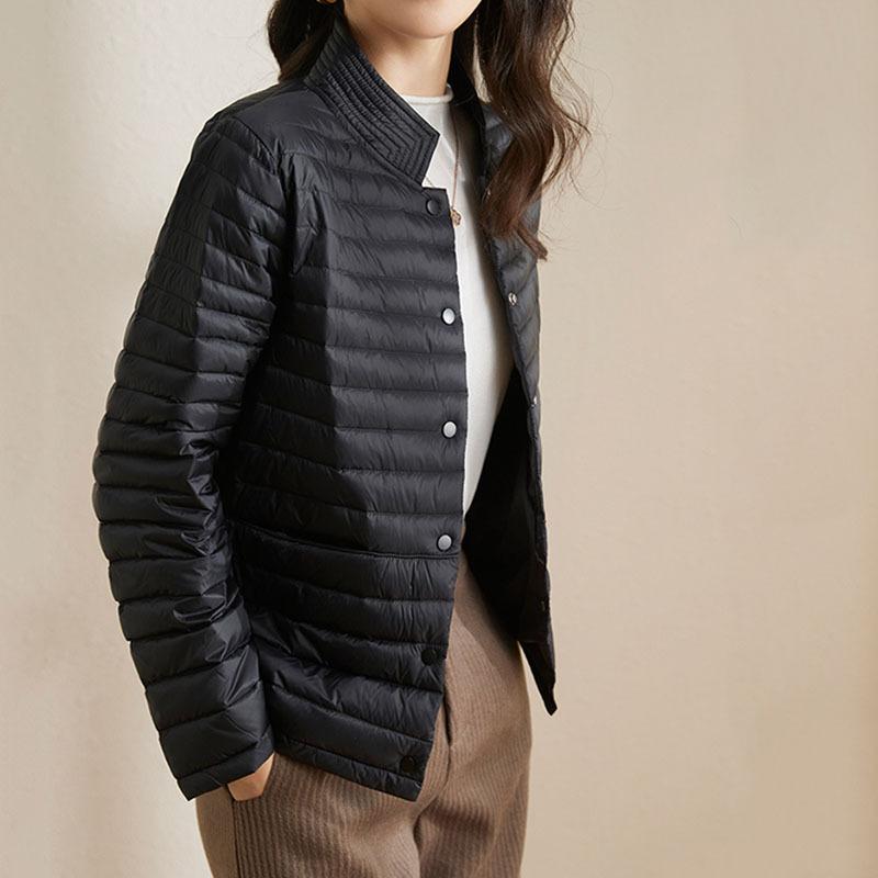 Autumn Lightweight Thin Women's Short Down Jacket Standing Fashionable Puffer  Collar Coat Plus Size