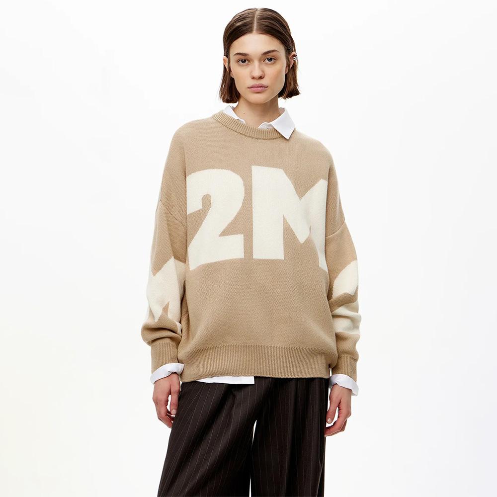 Round Neck Jumper for Autumn Winter Knitted Fashionable Versatile Round Neck Loose Fit Letter Jumper for Women Luxurious Relaxed Versatile Top