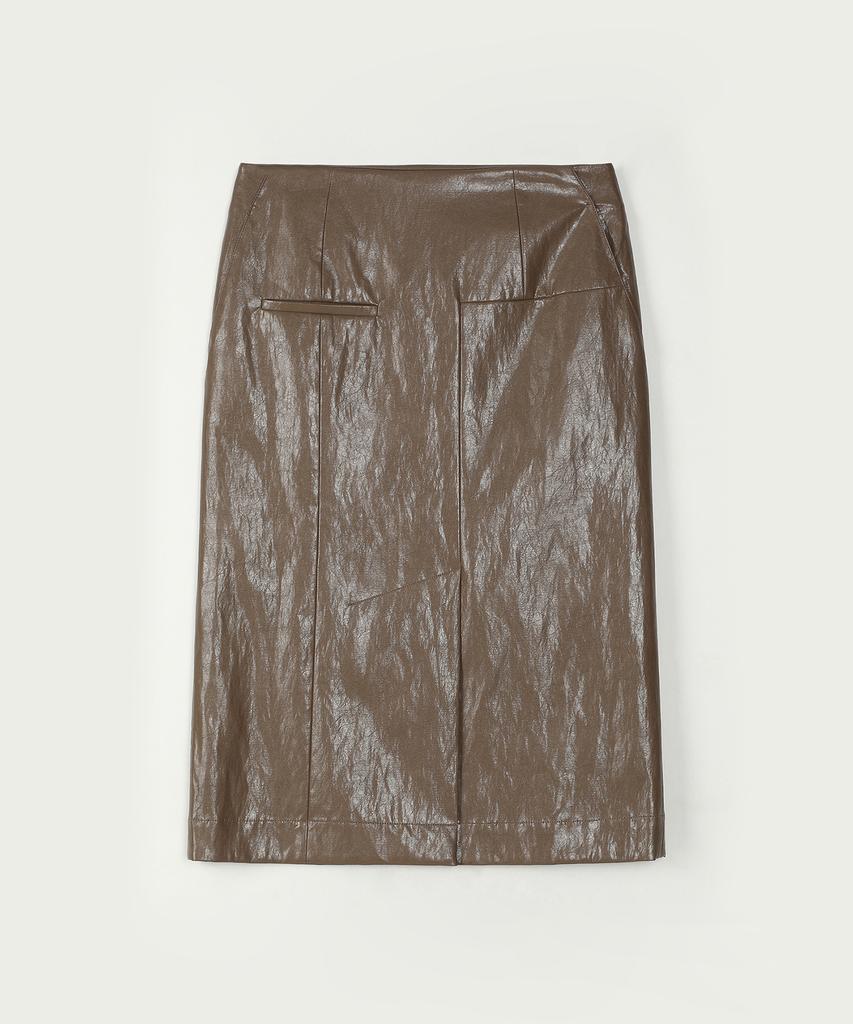 Awi Fake Leather H-Line Skirt_Mocha