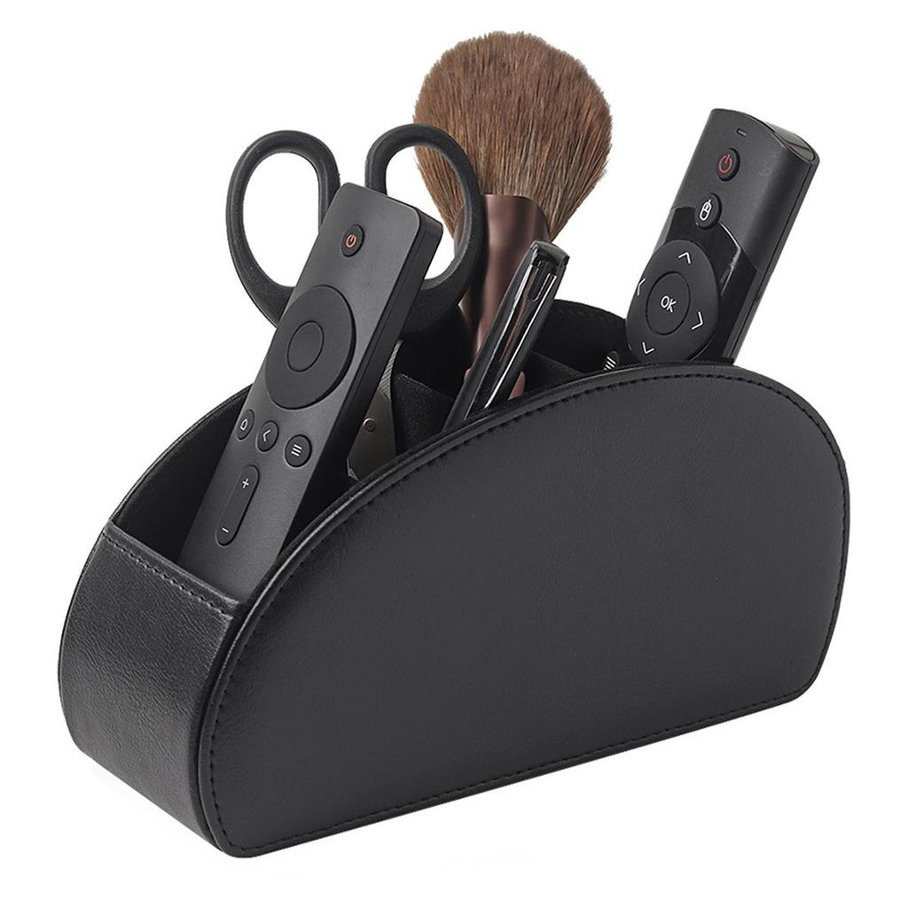 Remote Control Holder with 5 Compartments Faux Leather Desk Organizer TV Remote Storage Caddy Tabletop Holder for Living Room Office Home Use
