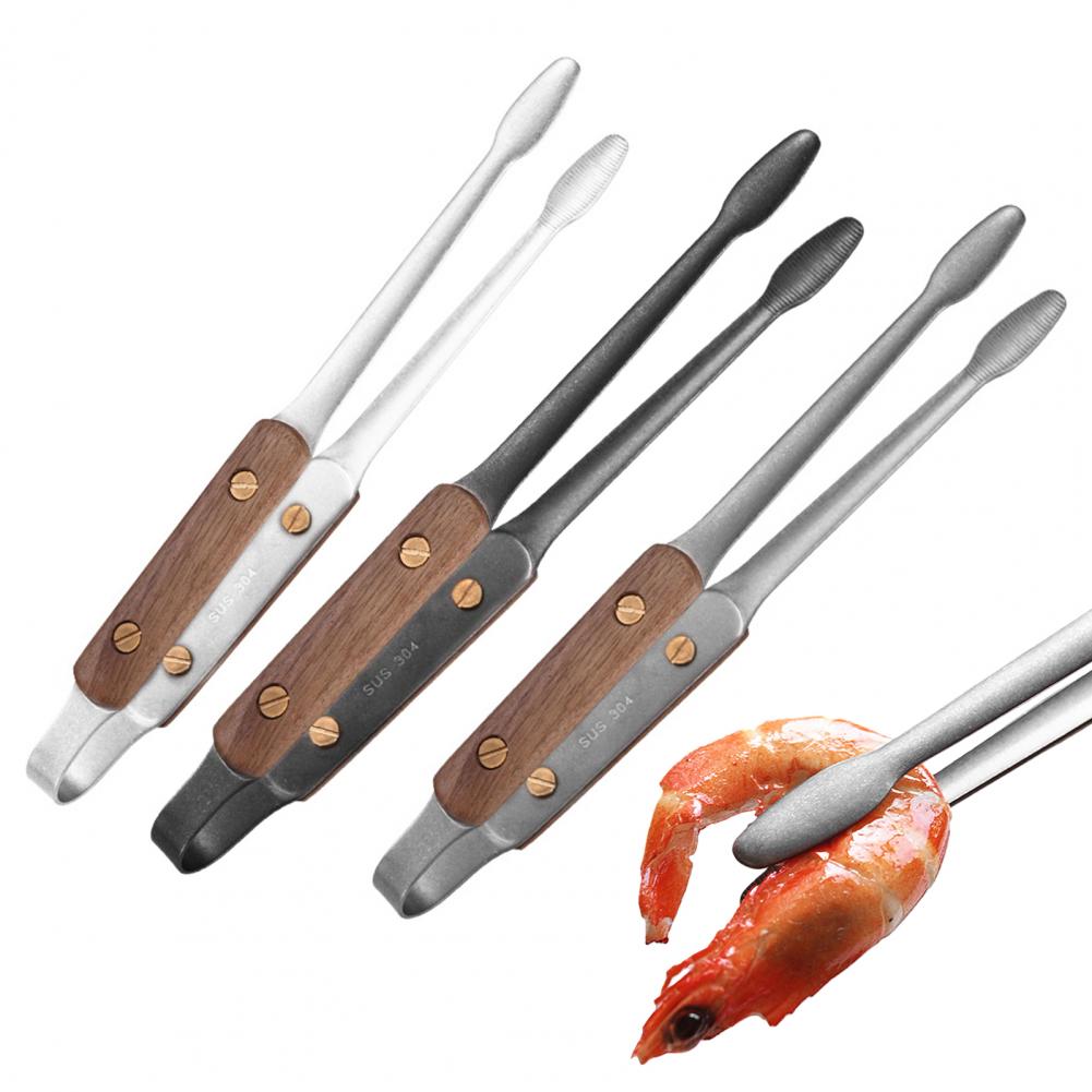 Stainless Steel Kitchen Tongs Rust Resistant Cooking Clamp Stainless Steel Cooking Tongs with Walnut Handle Heat for Grilling