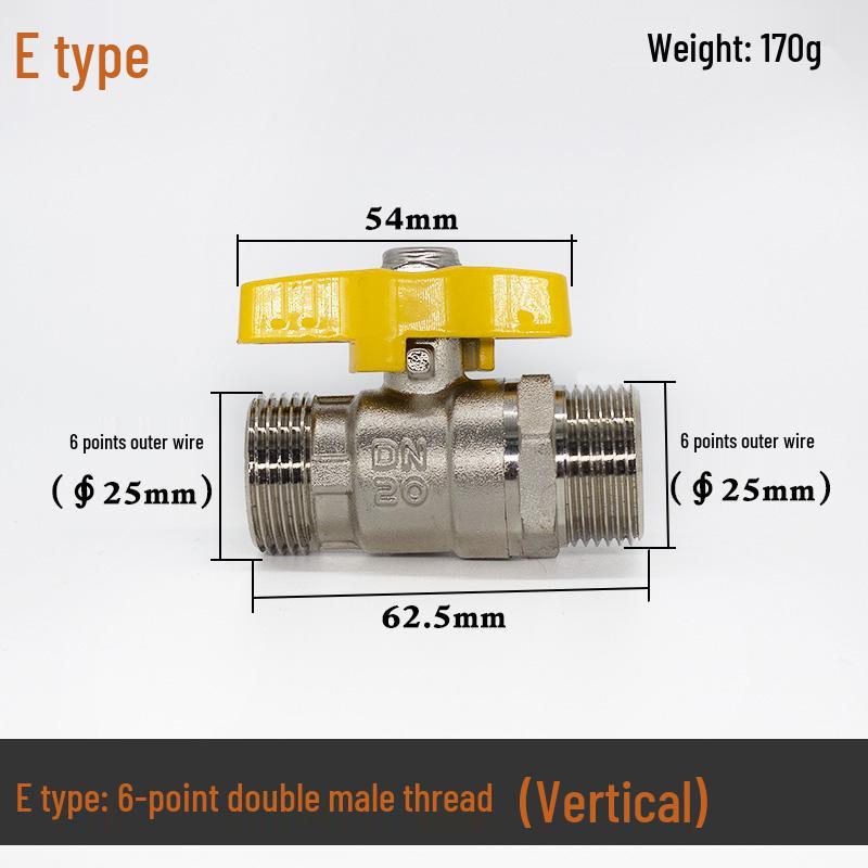 Brass Gas Valve: 4-Point Household Threaded, 6-Point Floor Heating Boiler Ball Valve, Wall-Hung Angle Valve