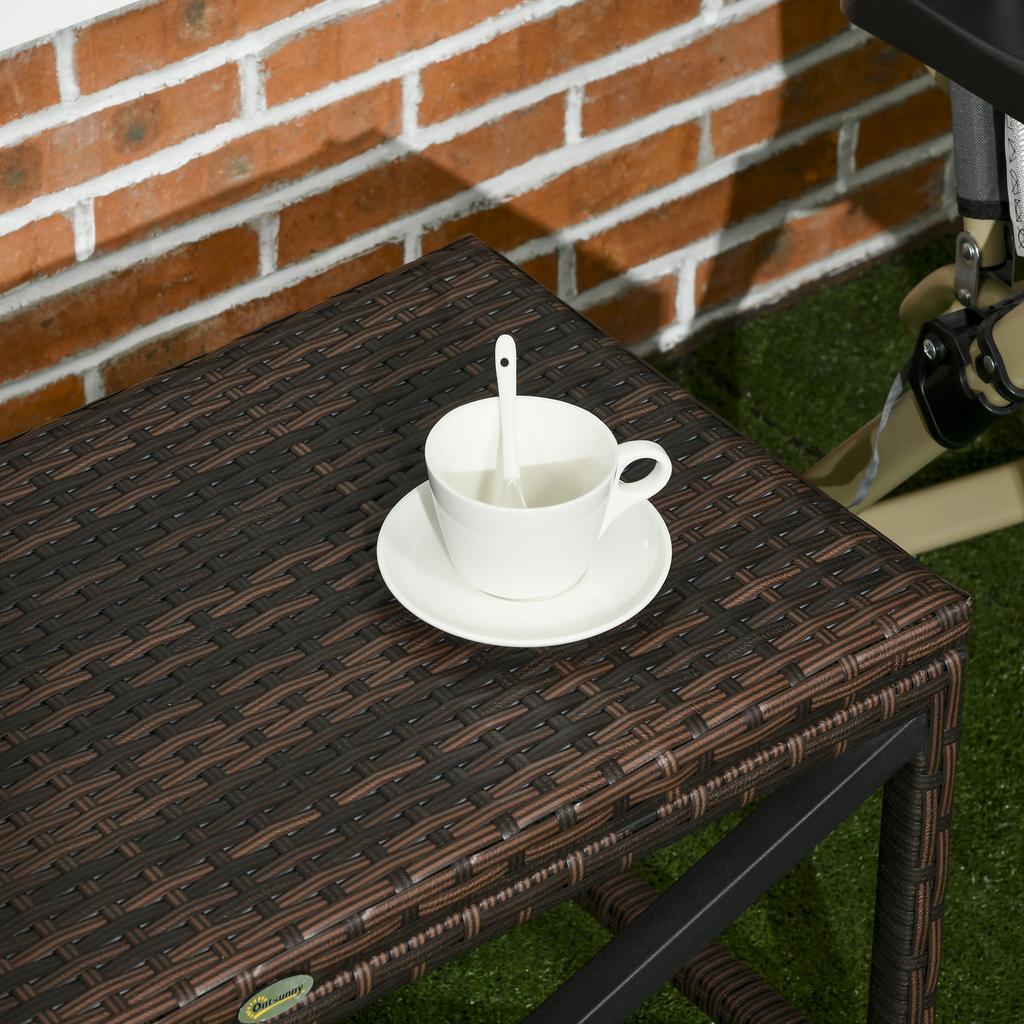 PE Rattan Garden Side Table, Outdoor Coffee Table with X-Shape Frame, Mixed Brown