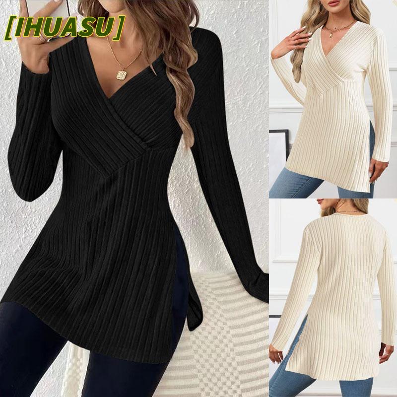 JPNTKY Women's Fashion Casual Solid Color Print Long Sleeve V Neck Blouses & Shirts Unique design