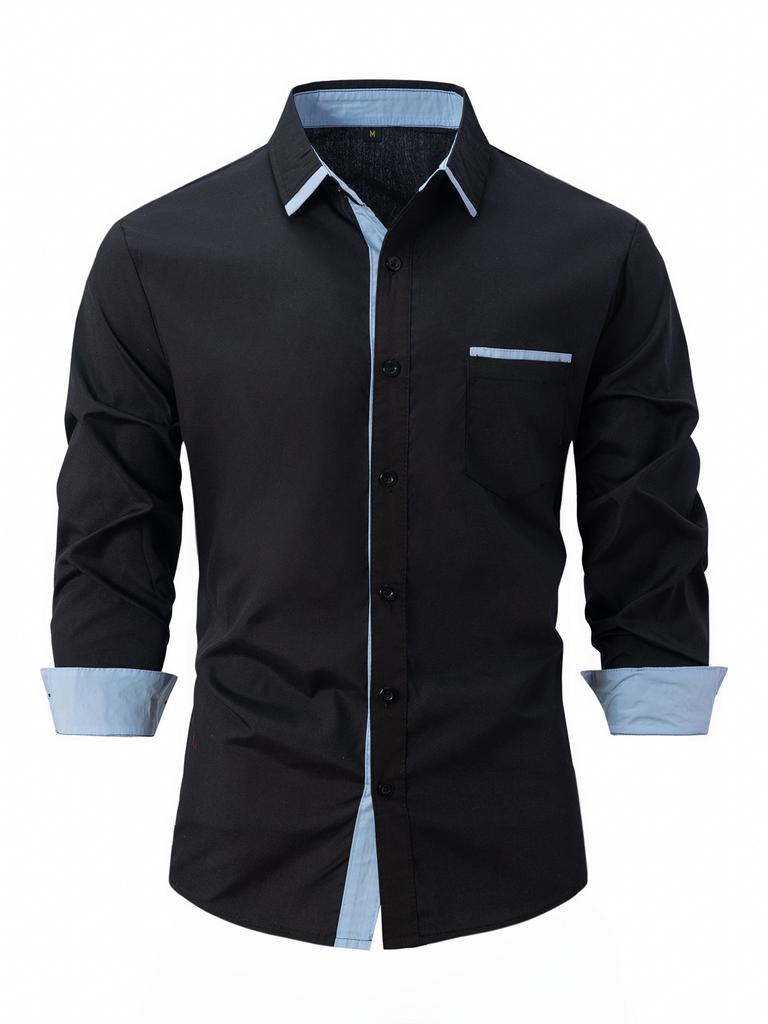 Cross-border New Fashion Men's Clothing Spring and Autumn Cotton Men's Color Matching Business Slim Casual Shirt Long-sleeved Shirt
