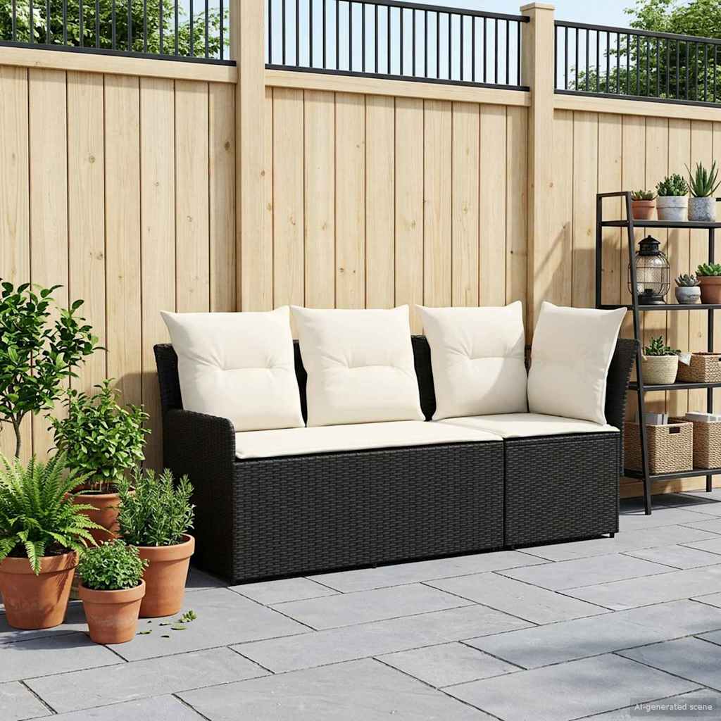 Garden Armchair Sofa with Corner Sofa 2 Pieces Black and Cream PE Rattan