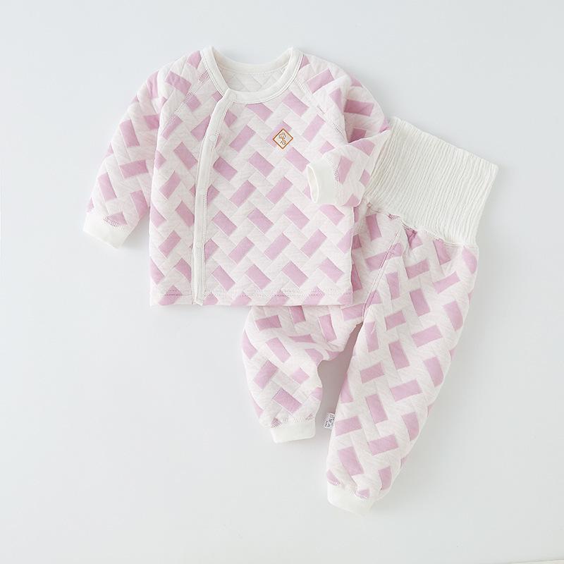Children's Pure Cotton High-Waist Warm Pajamas Set for Autumn & Winter - Baby and Toddler Homewear with Belly Protection