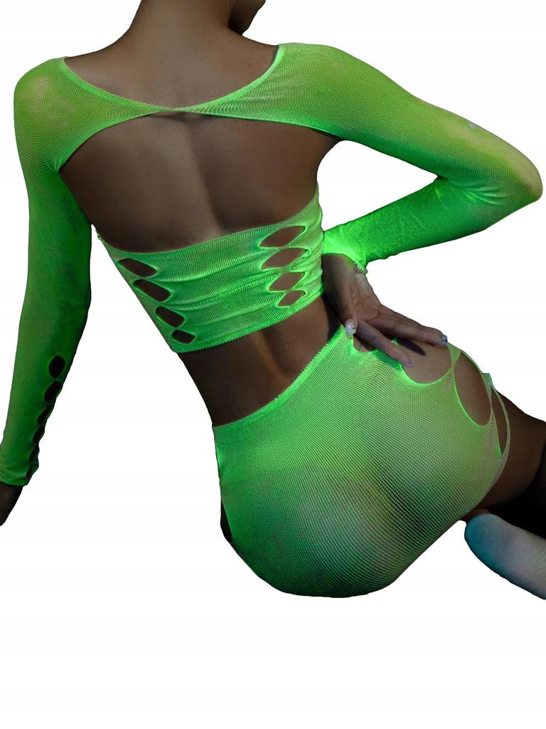 Bodystocking Glowing In The Dark Mesh Lingerie Set Attractive Ladies