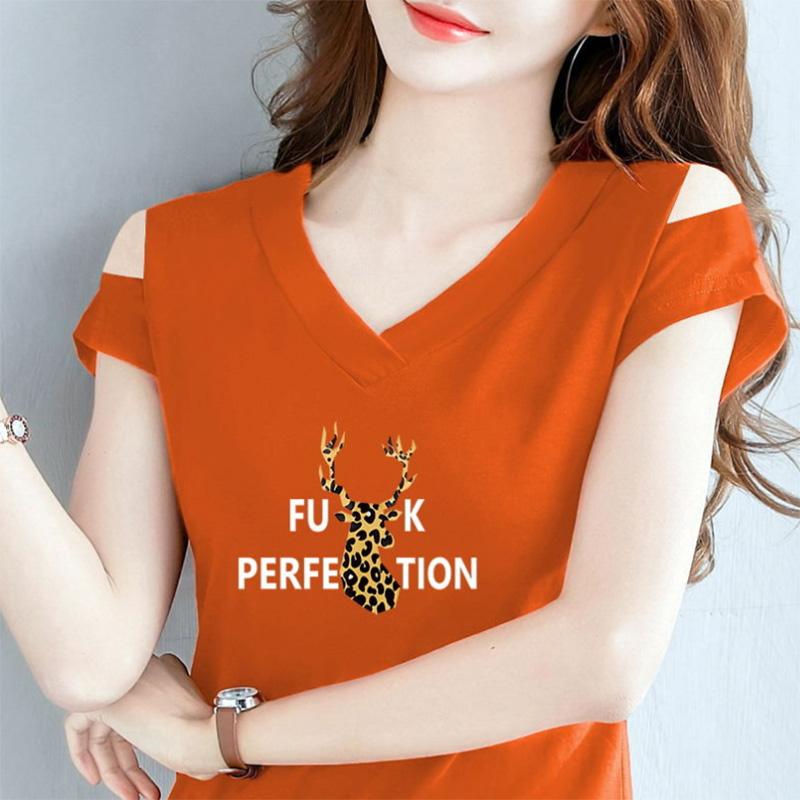 T-shirt estiva a spalle scoperte T-shirt a maniche corte a tinta unita Top con scollo a V monospalla da donna Versione coreana T-shirt snellente