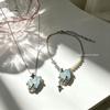 Exquisite French Ice Blue Star Crystal Heart Bracelet & Necklace Set for Women