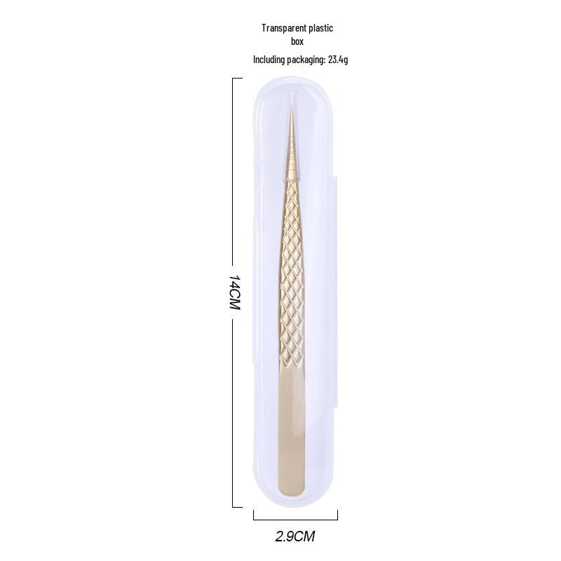 Golden Feather Stainless Steel Lash Tweezers with Net Grip for Precision Eyelash Application