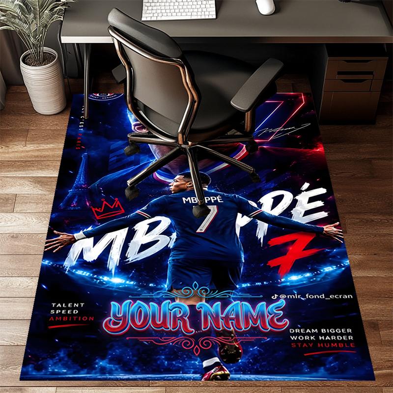 M-Mbappe Design Area Rug Personalized Name- Non-Slip, Soft & Cozy Floor Mat for Living Room, Office - Indoor/Outdoor Carpet