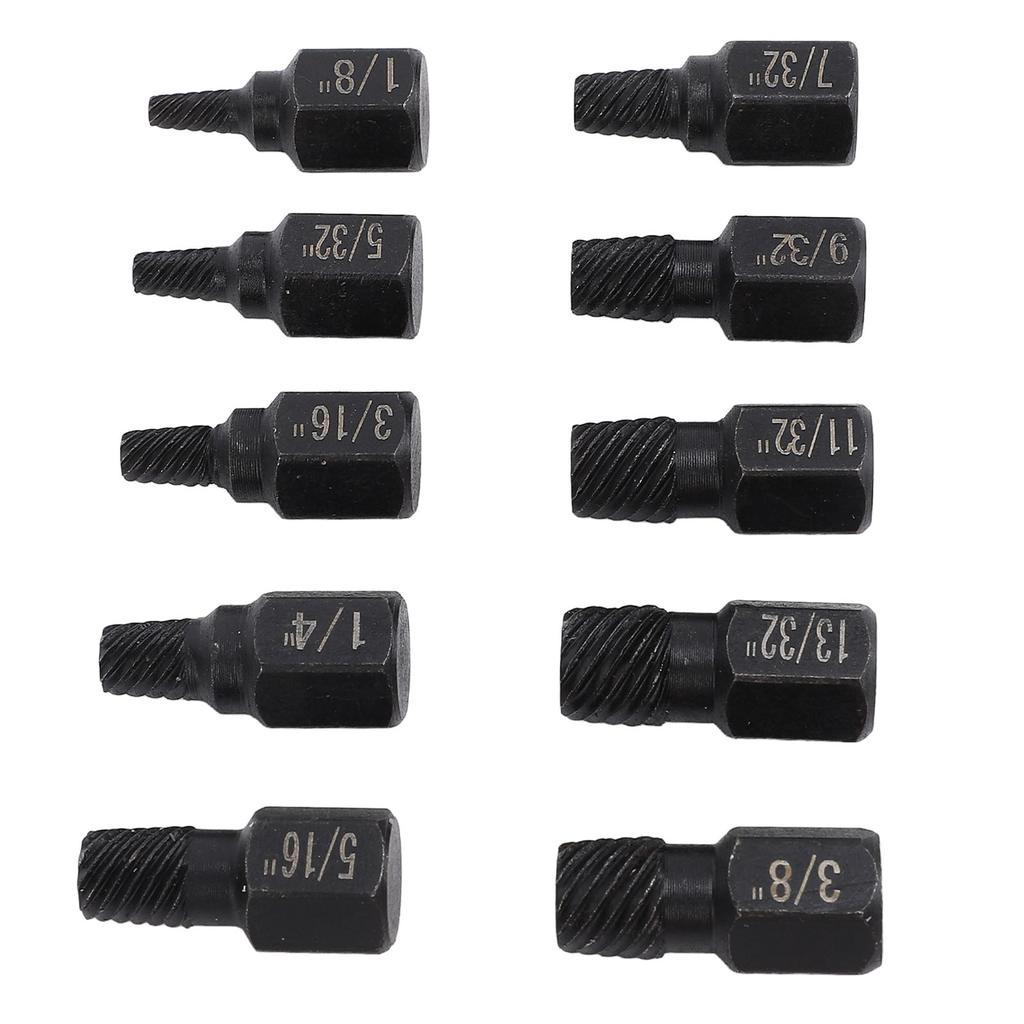10Pcs Damaged Screw Extractor Set Cr V Steel 18in to 1332in Hex Bolt Extractor for