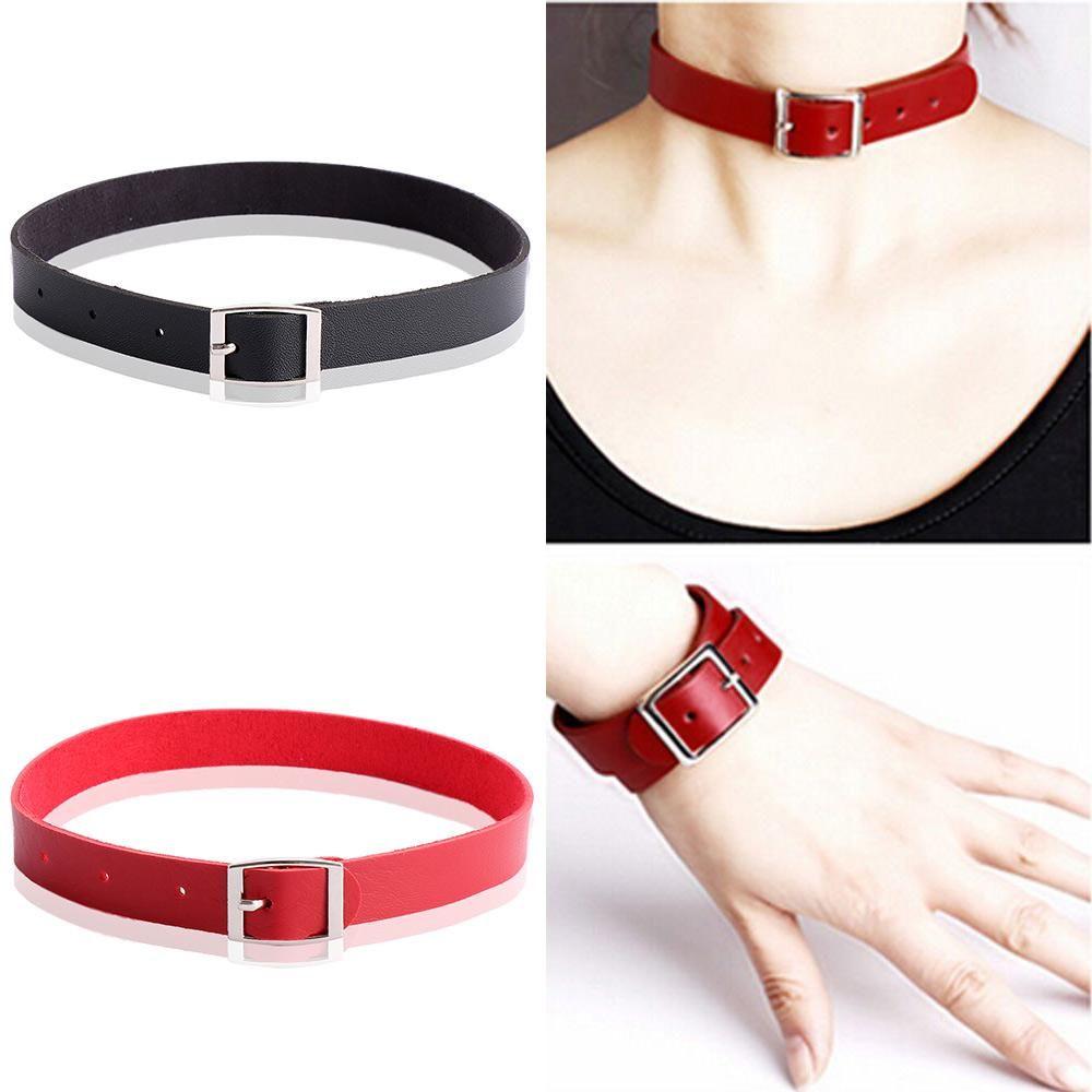 New Punk Gothic Leather Buckle Choker Collar Necklace Bracelet