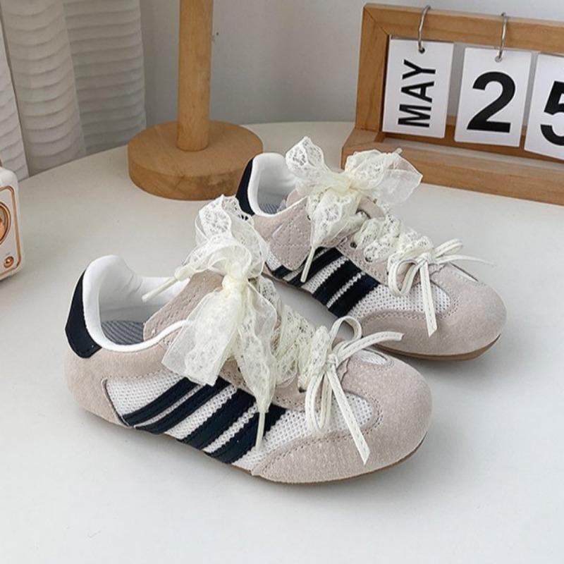 

Кружевные повседневные туфли в корейском стиле для девочек, с бантиком, немецкие тренировочные туфли, детская спортивная обувь на тонкой подошве, модные туфли «Форрест Гамп» 36 бежевый