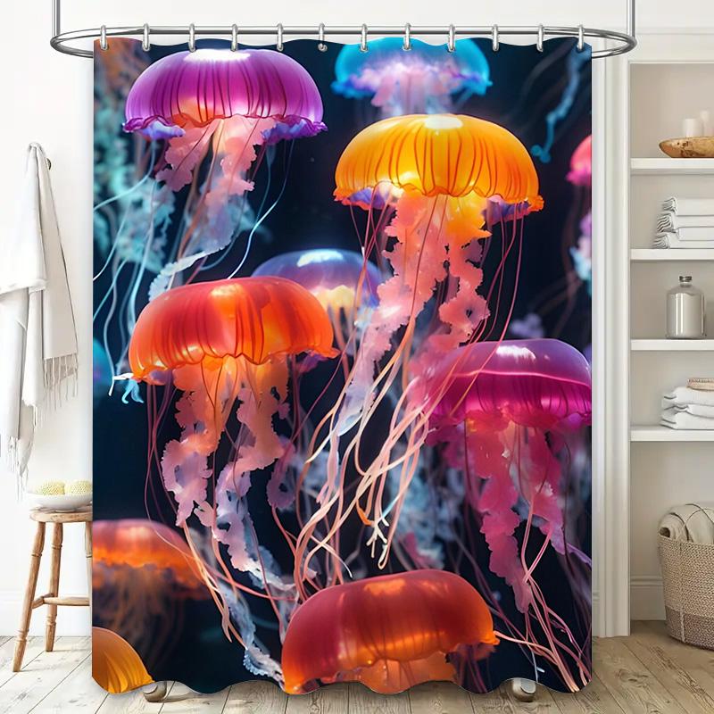 Vibrant Jellyfish Shower Curtain - Colorful Ocean Life Design For A Waterproof And Unique Bathroom Dcor Set"