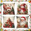 4Pcs Christmas Cushion Covers Set Reindeer Pattern Christmas Themed Pillow Case Cozy Xmas Pillow Cover for Porch Patio Apartment