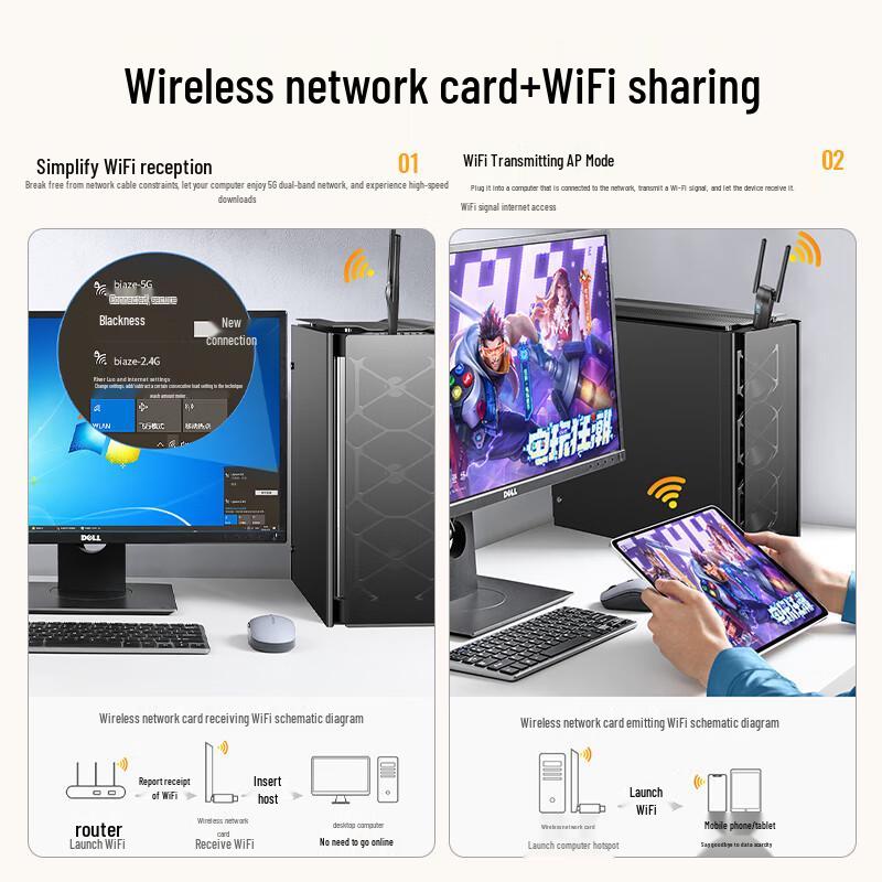 Biyaoz 1300M USB3.0 Dual-Band 5G Wireless Network Adapter for Laptops and Desktops